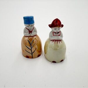 Vintage Hand Painted Luster Ware Dutch Boy & Girl Figural Bell Occupied Japan